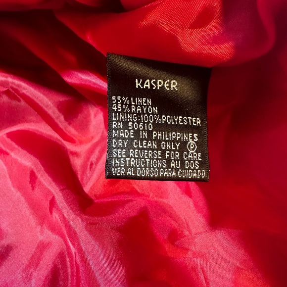 Kasper Red Southwestern Aztec Print Linen Rayon Blend Open Front Blazer Size 14 - Picture 12 of 14